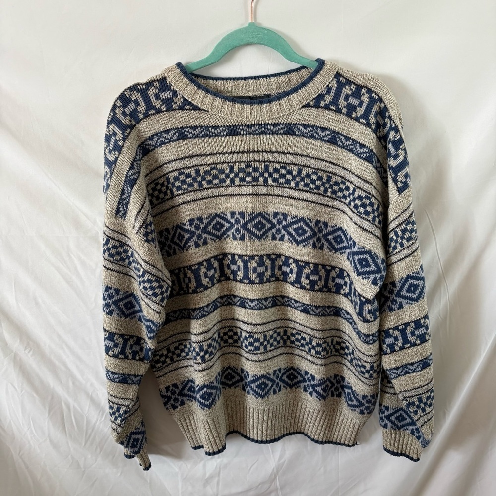 Vintage Lizwear knit sweater cream blue women’s long sleeve fair isle small - Picture 2 of 5
